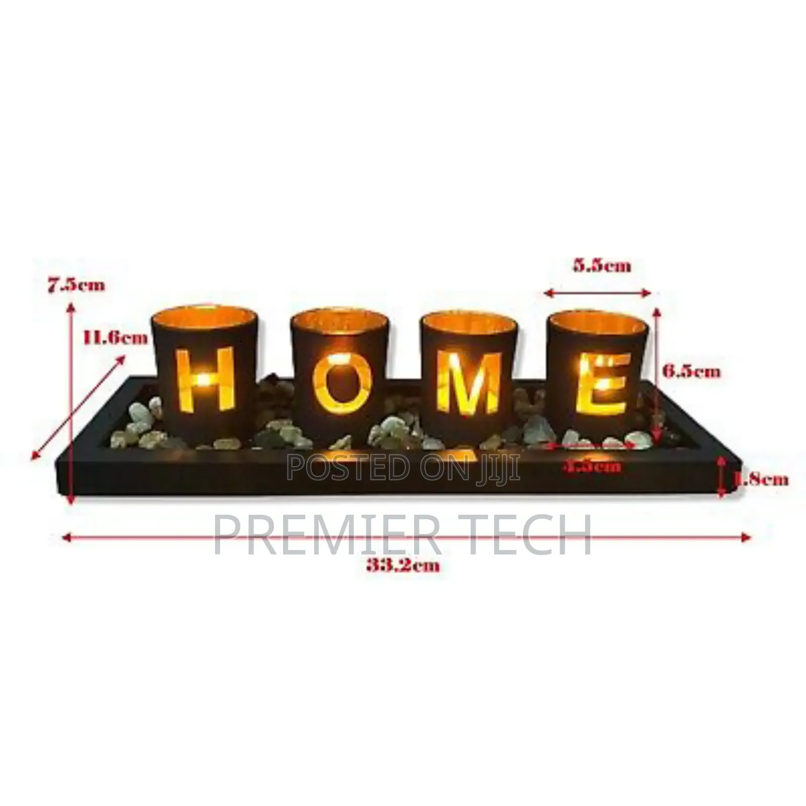Home - Branded 4pc Glass Candle Hlder Set With Wooden Placement Rock