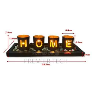 Home - Branded 4pc Glass Candle Hlder Set With Wooden Placement Rock