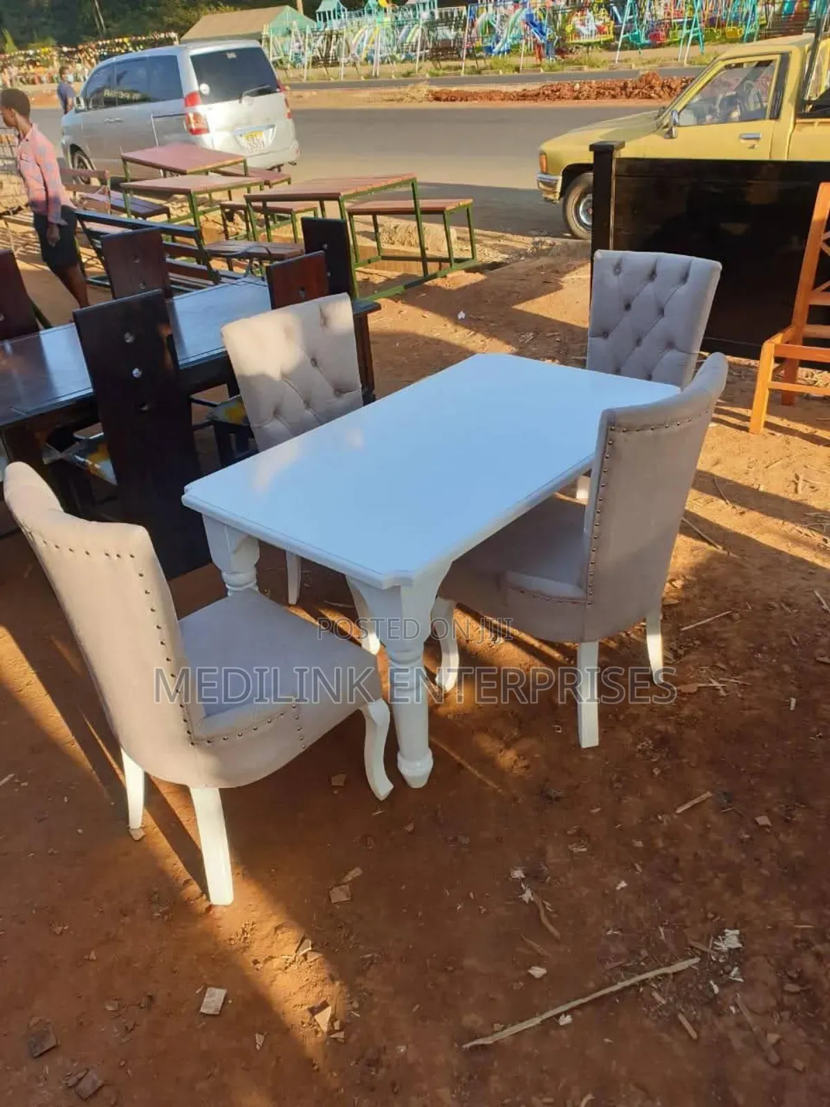 Whitish Upholstered 4-Seater Dinning Table Set