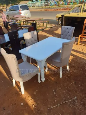 Whitish Upholstered 4-Seater Dinning Table Set