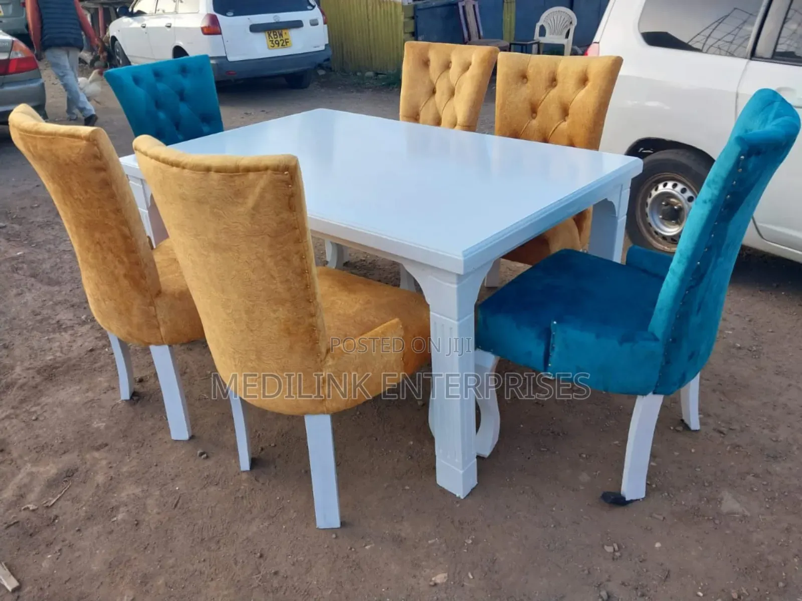 Whitish Mixed Fabric 6-Seateer Dinner Table