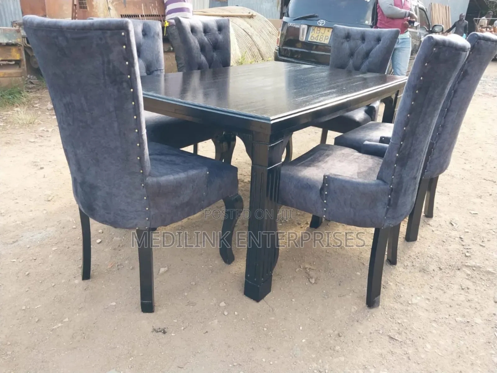 6-Seater Upholstered Chester Dinner Table Set