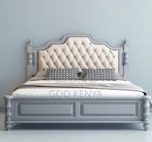 Home Bed; Elegant King Double Bed With Wood Frame and Leather Finish