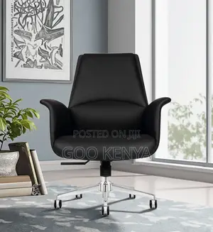Office Chair; Black Leather Height Adjustable Executive Office Chair