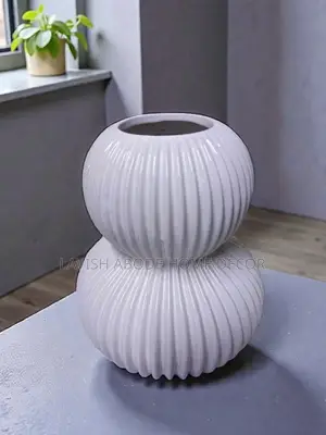 Large Ceramic Flower Vase White Ribbed