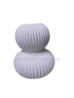 Large Ceramic Flower Vase White Ribbed