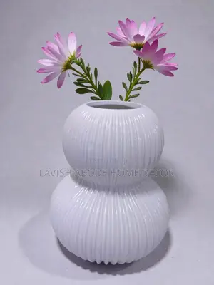 Large Ceramic Flower Vase White Ribbed