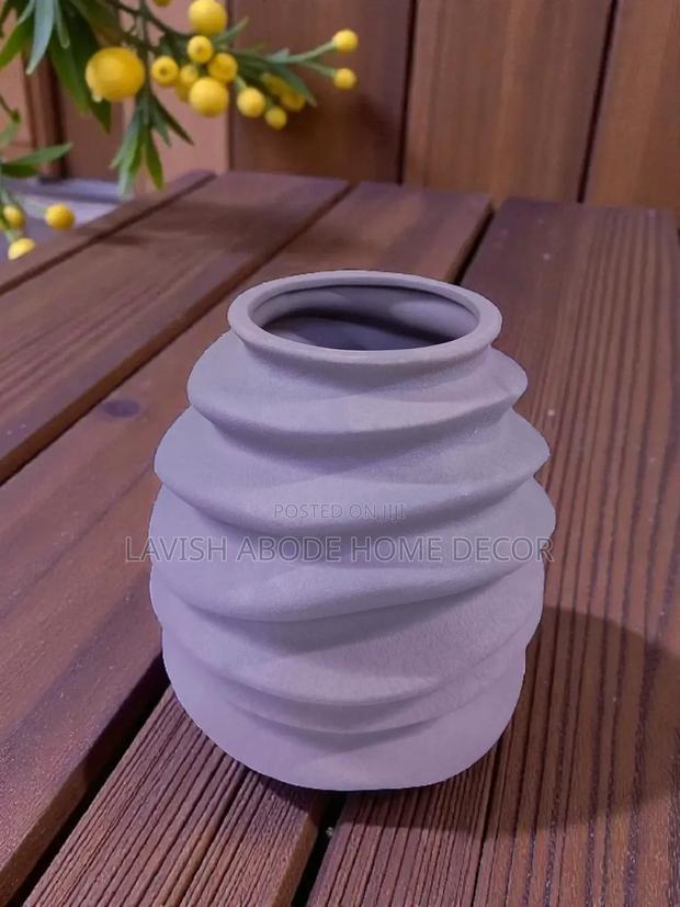 Gray Boho Decorative Flower Vase Textured Spiral Large Size