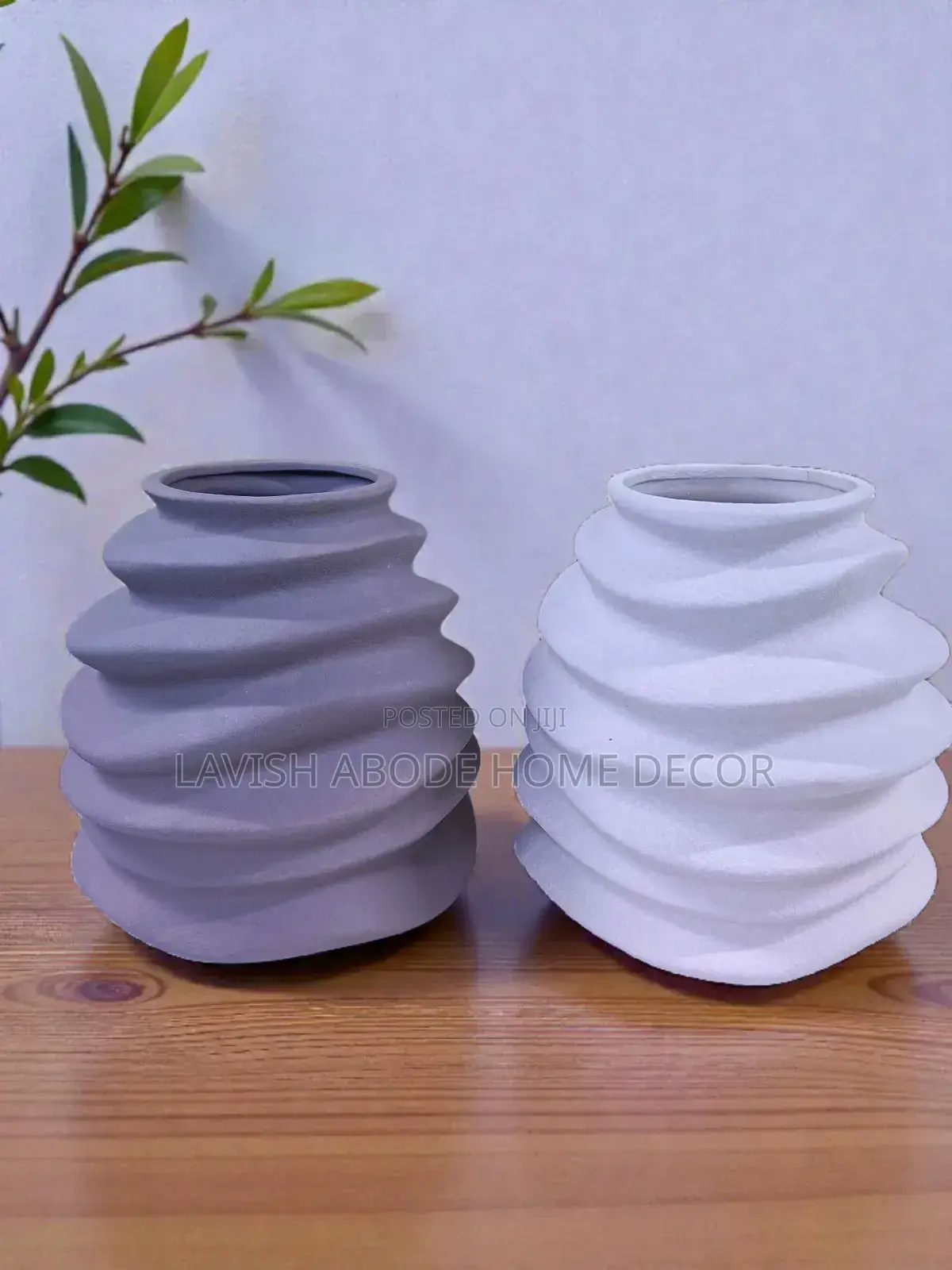 Big Flower Vases Ceramic White, Gray Spiral