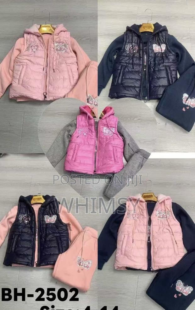Children's Tracksuit Set With a Hooded Vest and Matching Bottoms.