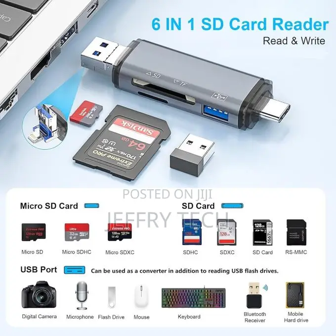 6-in-1 Otg Memory Card Reader – Usb 3.0 Type-C / Lightning / Usb 2.0 T