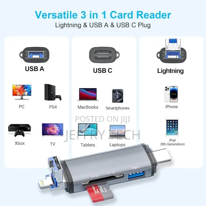 6-in-1 Otg Memory Card Reader – Usb 3.0 Type-C / Lightning / Usb 2.0 T