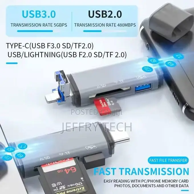 6-in-1 Otg Memory Card Reader – Usb 3.0 Type-C / Lightning / Usb 2.0 T