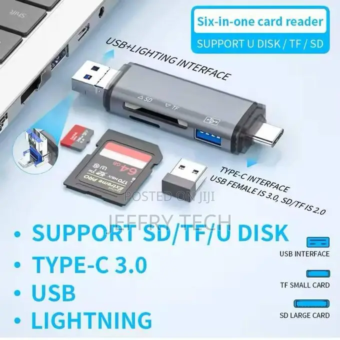 6-in-1 Otg Memory Card Reader – Usb 3.0 Type-C / Lightning / Usb 2.0 T