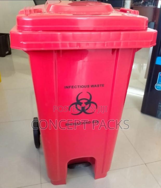 100l Red Branded Pedal Bin With Wheels