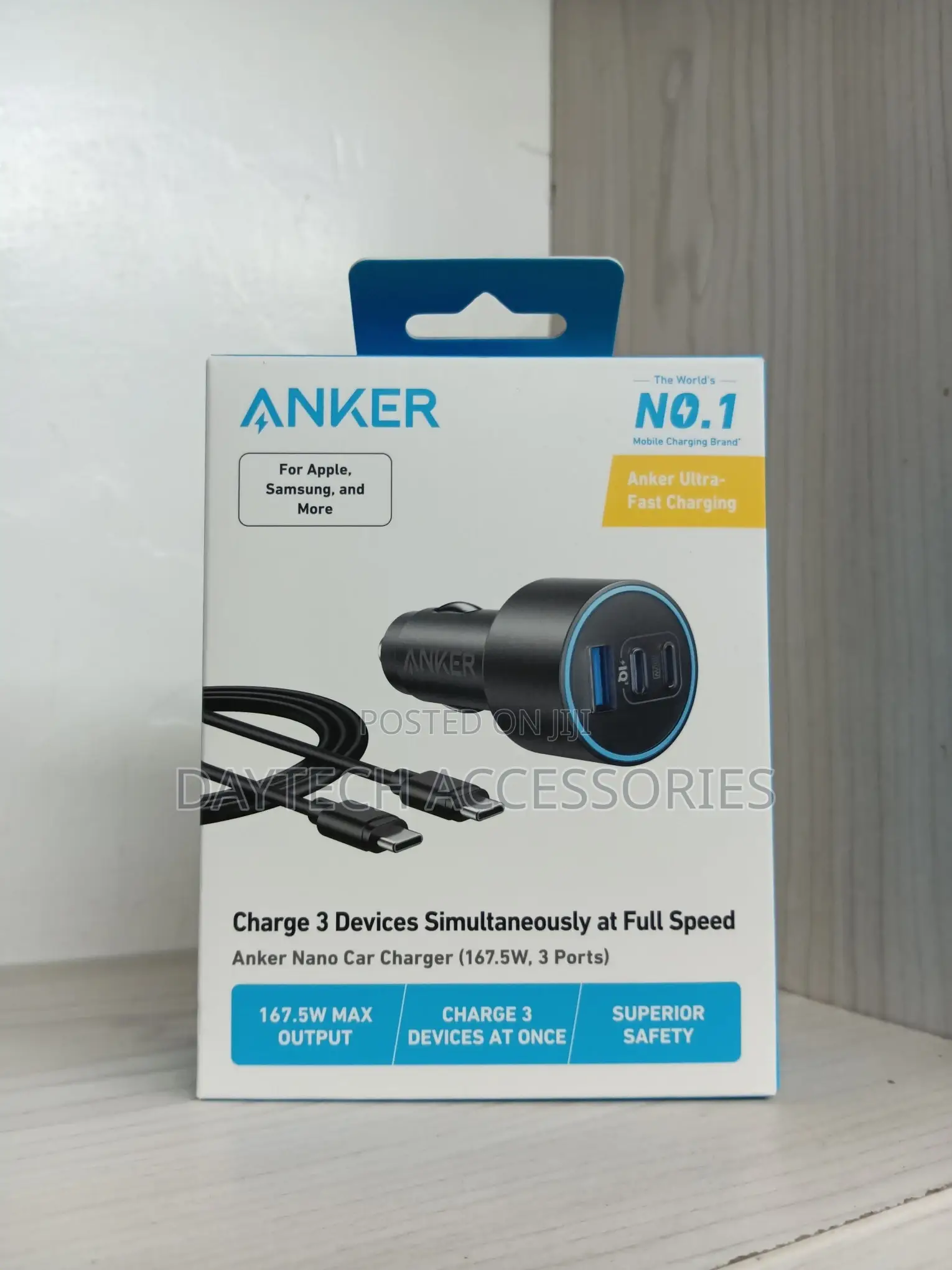 Anker Nano Car Charger (167.5w, 3 Ports) Fast Charging Compact Design