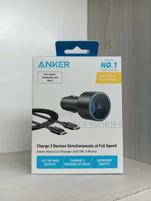 Anker Nano Car Charger (167.5w, 3 Ports) Fast Charging Compact Design
