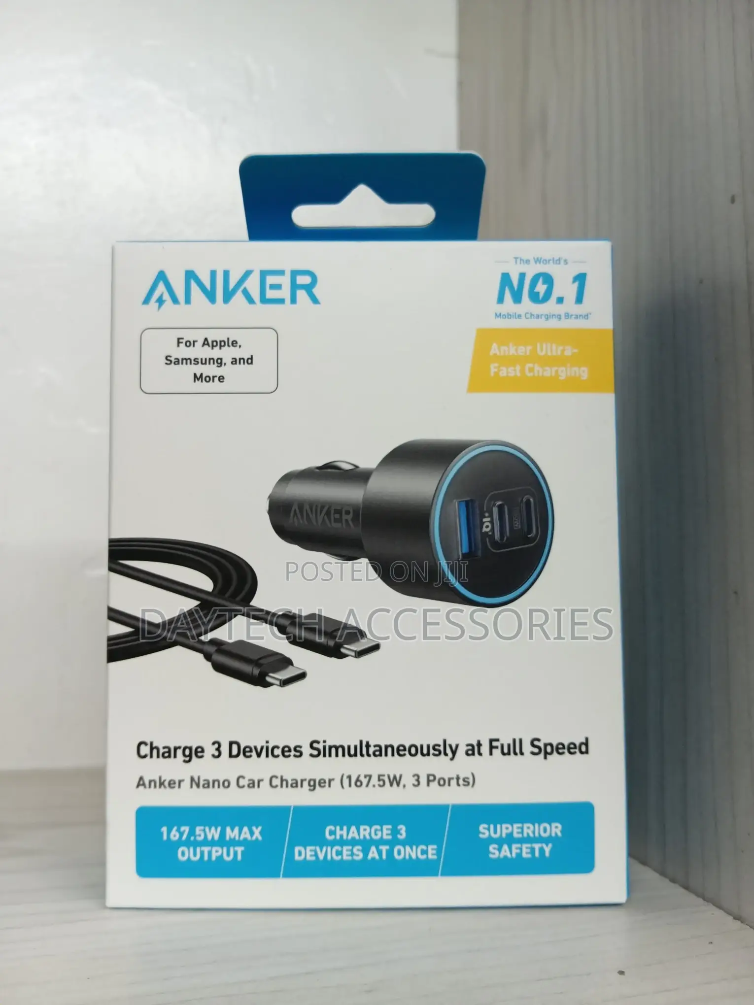 Anker Nano Car Charger (167.5w, 3 Ports) Fast Charging Compact Design