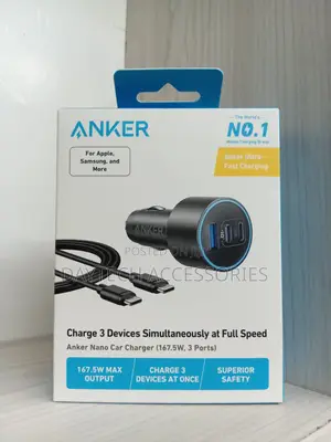 Anker Nano Car Charger (167.5w, 3 Ports) Fast Charging Compact Design