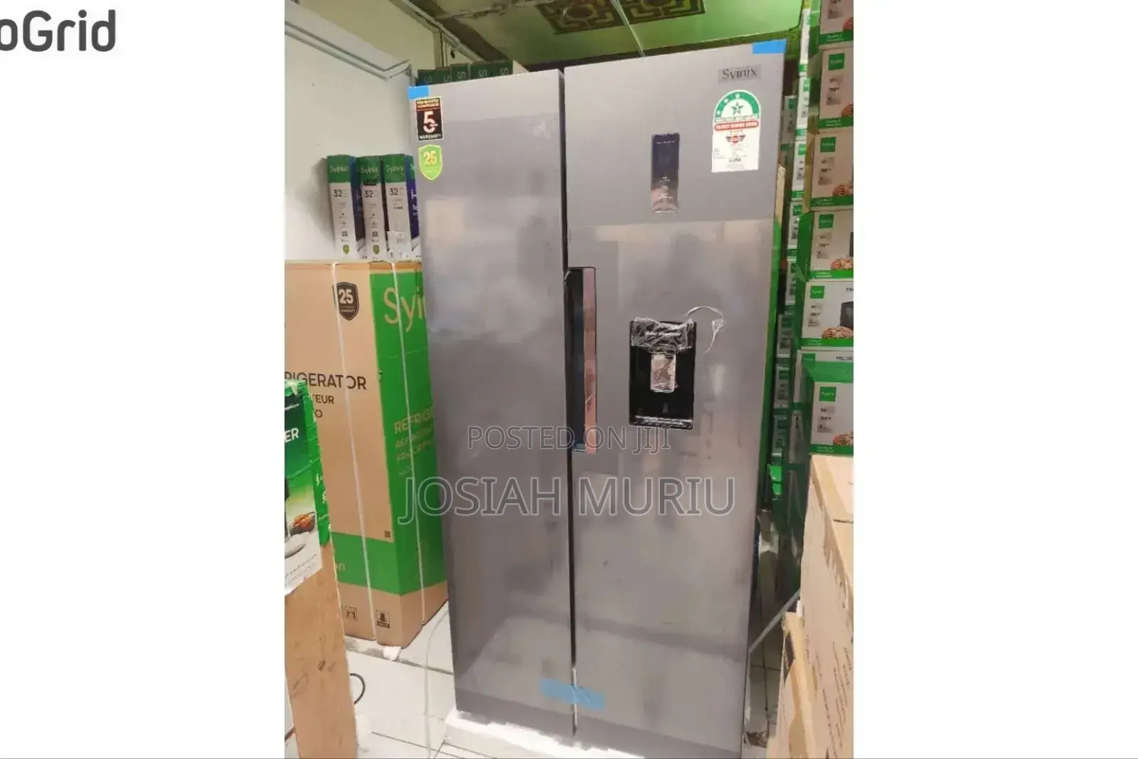 Syinix Fridge Side by Side Water Dispenser No Frost Grey