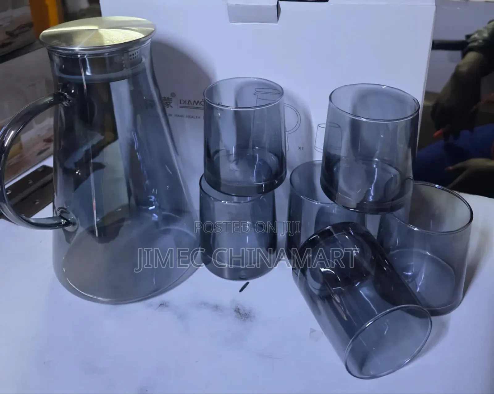 6pcs Borosilicate Smoky Glass Canvas Set + Jug