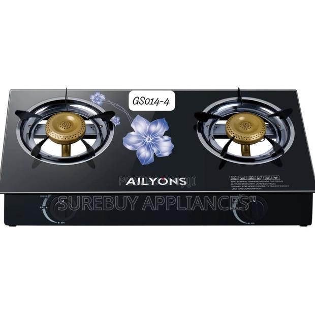 Ailyons, 2 Burner Glass Top Gas Cooker Infrared Double Burner,