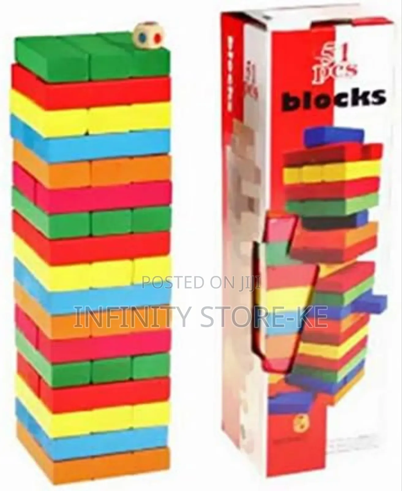 54 Pieces Coloured Wooden Jenga Blocks Stacking Tower Family Fun Game