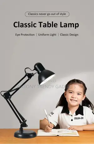 Metal Swing Arm Desk Lamp With Clamp & Base Adjustable Light