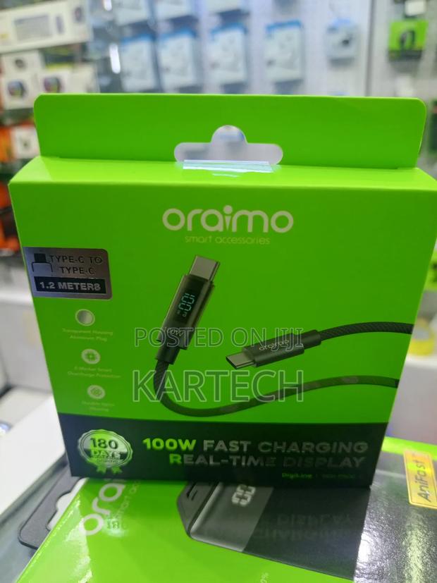 Oraimo 100w Type-C to Type-C Fast Charging Cable With Digital Display - main view
