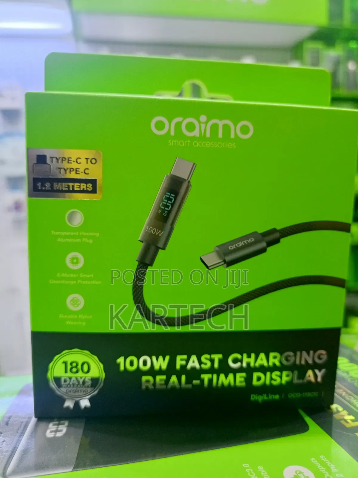 Oraimo 100w Type-C to Type-C Fast Charging Cable With Digital Display