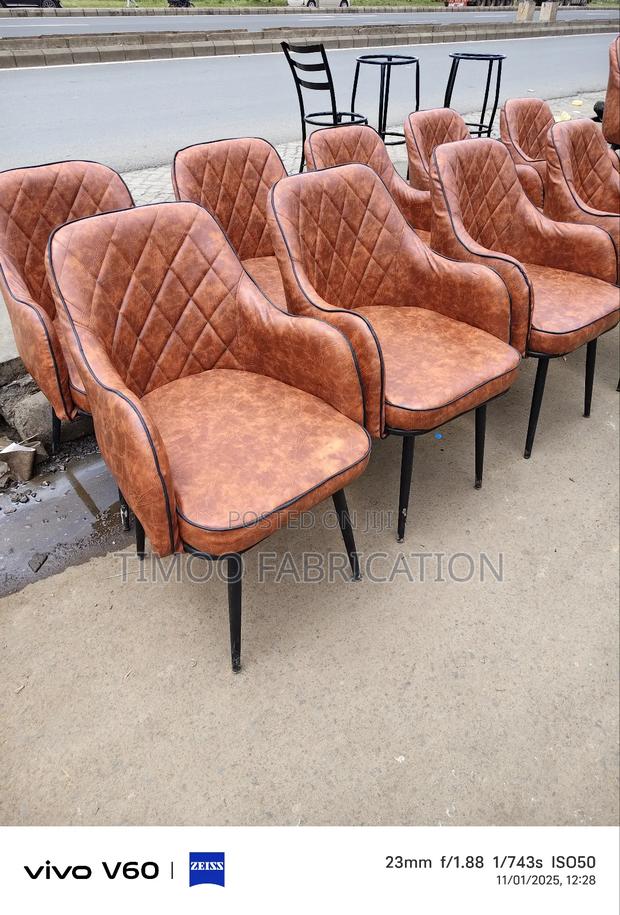 Restaurants Chairs ,Brown Leather With Sharp Legs - main view