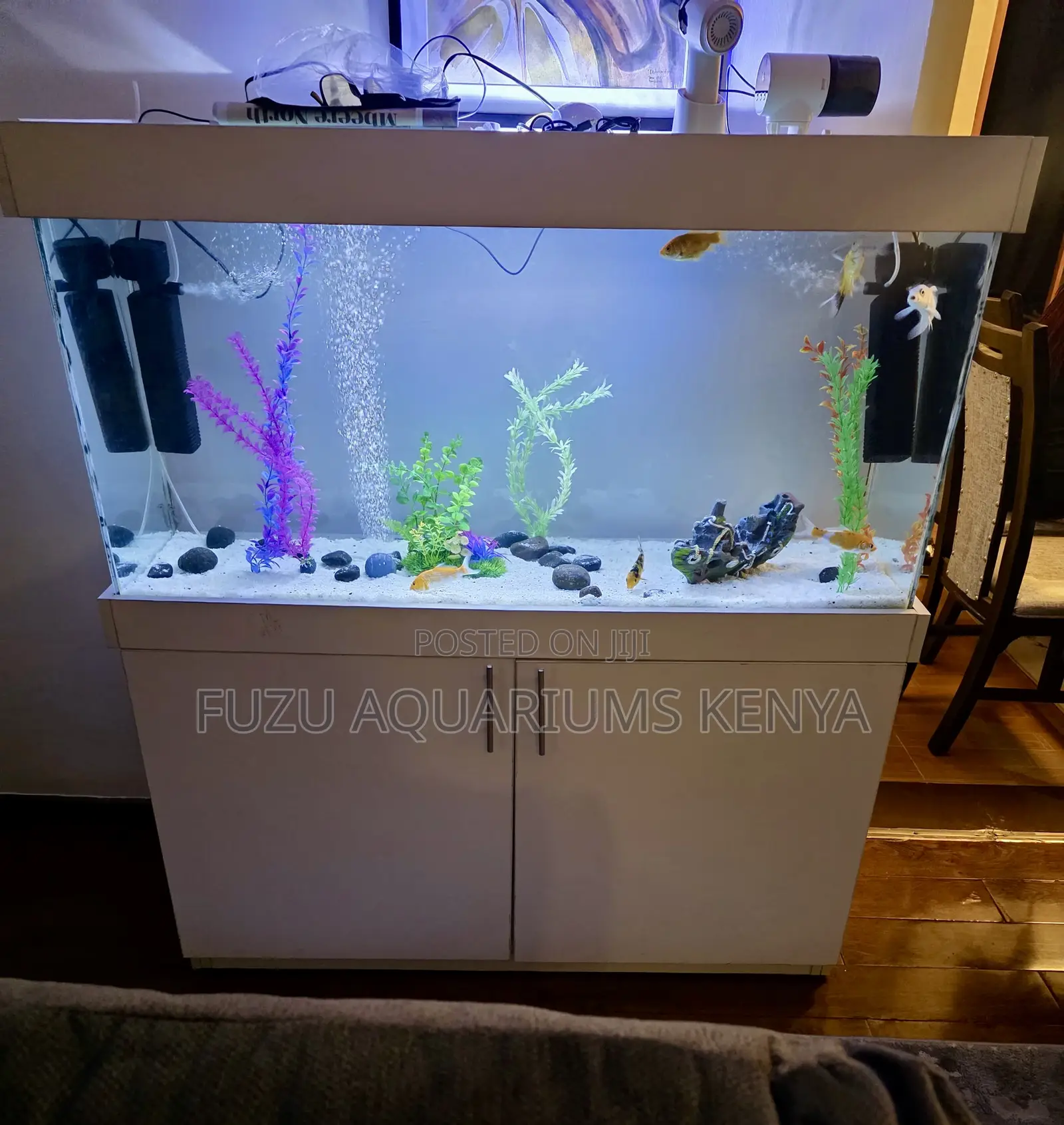 Chic White Aquarium With Blue Led Lighting