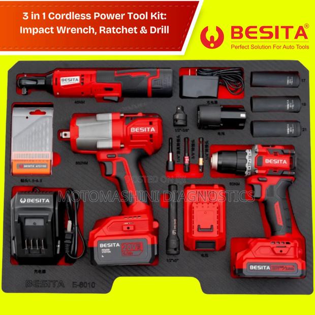 3 in 1 Besita Cordless Power Tool Kit: Impact Wrench, Ratchet Drill