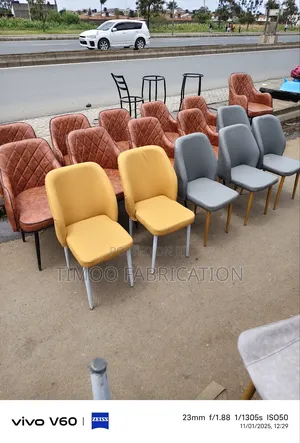 Restaurants Seats With Sharp Legs, Yellow Brown and Grey Colors