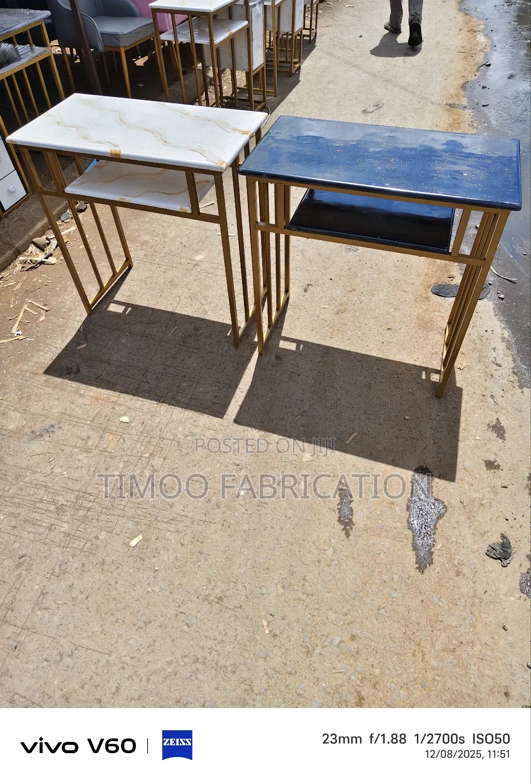 Nail Tables With Mable Top, Black and White