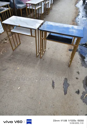 Nail Tables With Mable Top, Black and White