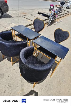 Sets of Nail Table With Love Seat and Styling Seat, Black and Gold - thumbnail 2