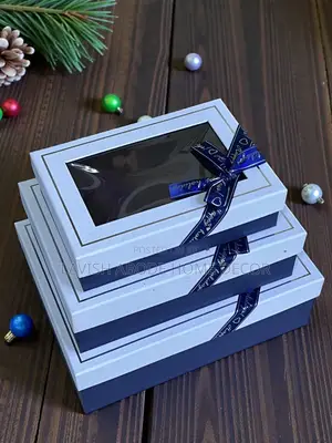 3 Pc Gift Boxes Rectangular With Clear Window Navy Blue Gift Packaging