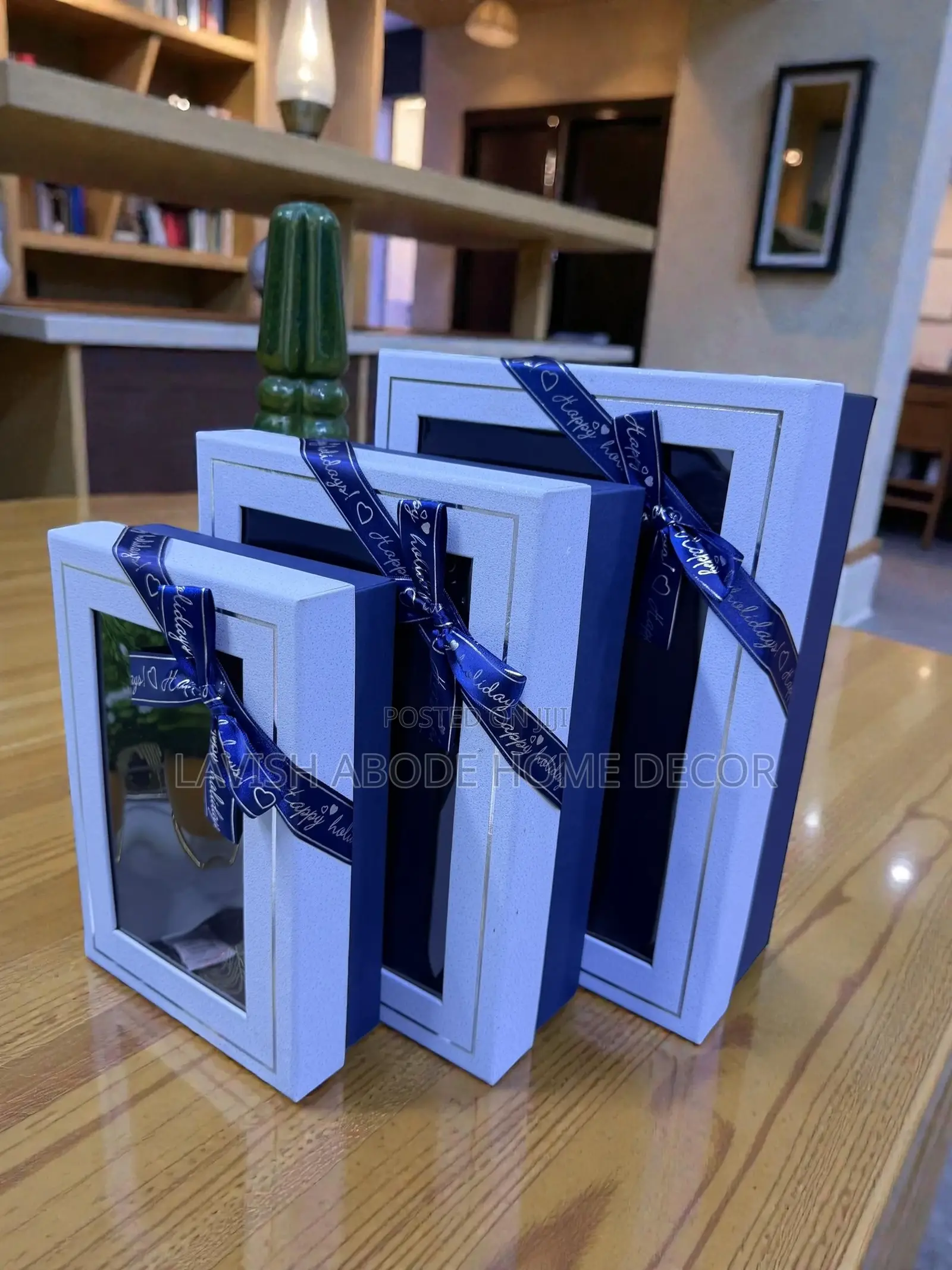 3 Pc Gift Boxes Rectangular With Clear Window Navy Blue Gift Packaging