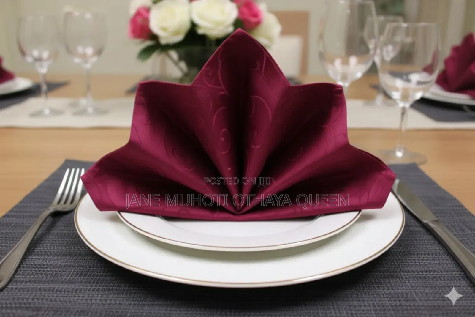 Napkin Flowered Maroon
