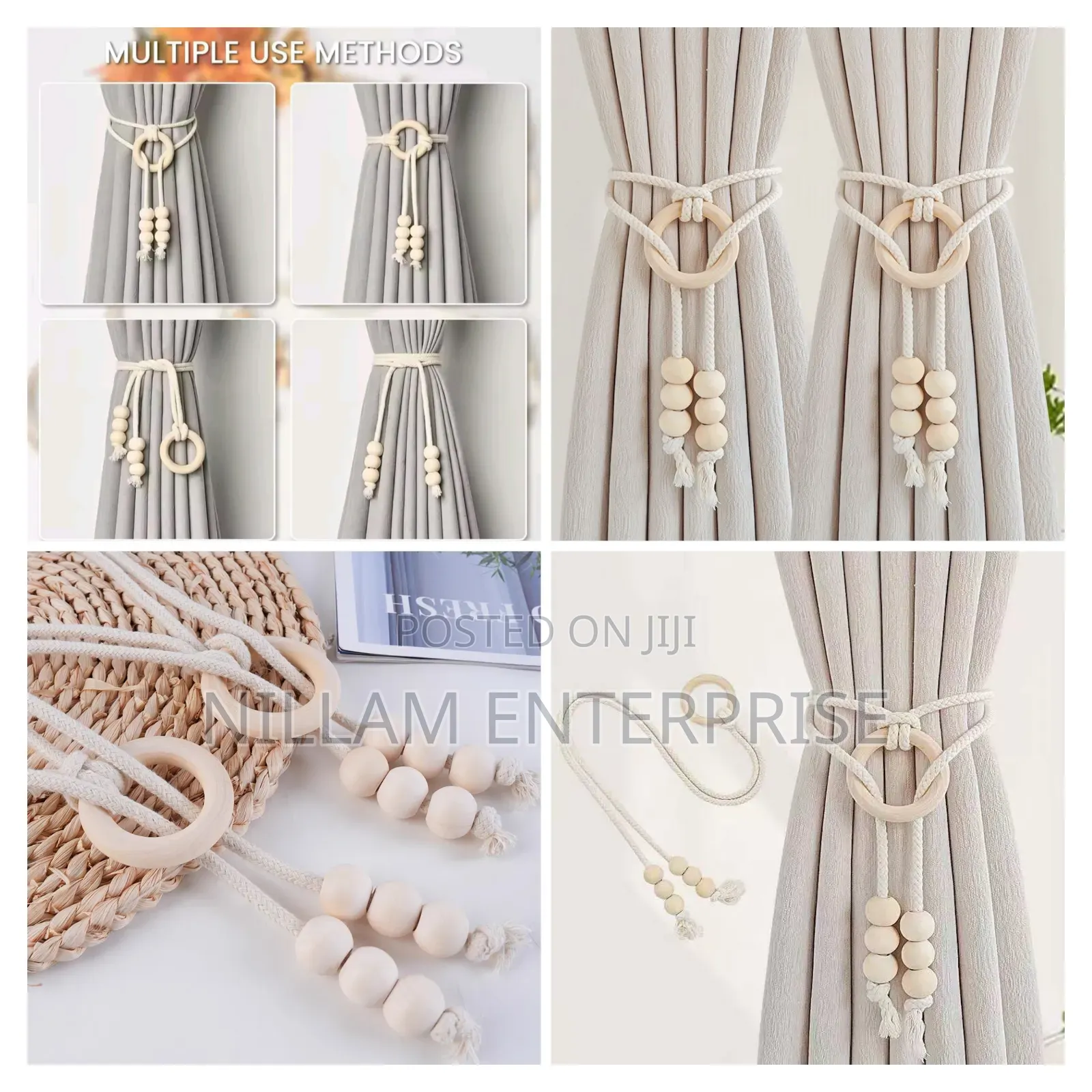 2pcs Natural Cotton Rope Curtain Tiebacks Boho Style