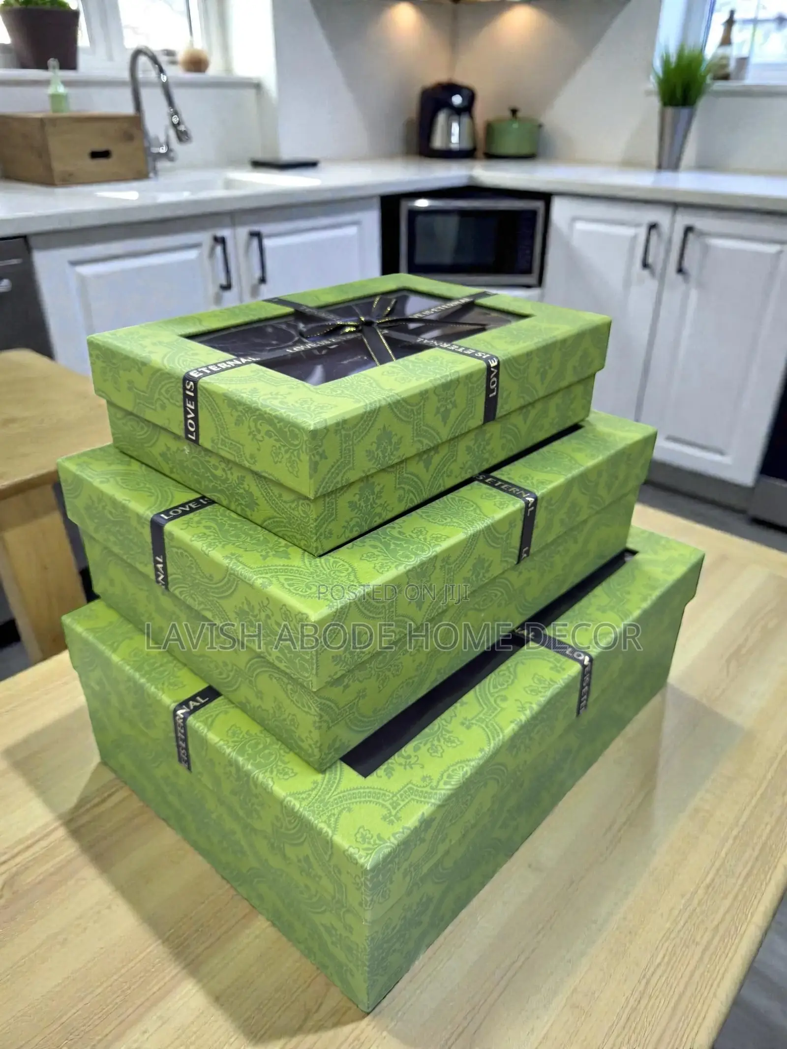 3 Piece Gift Boxes Rectangular With Clear Lid Green Packaging Box