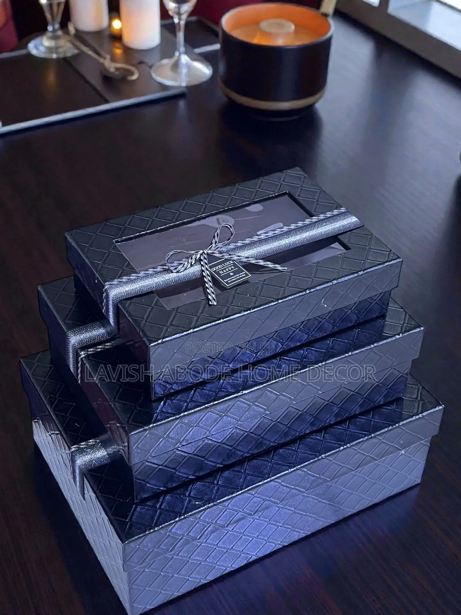 Black 3 Piece Gift Boxes Rectangular With Clear Lid Gift Packaging Box