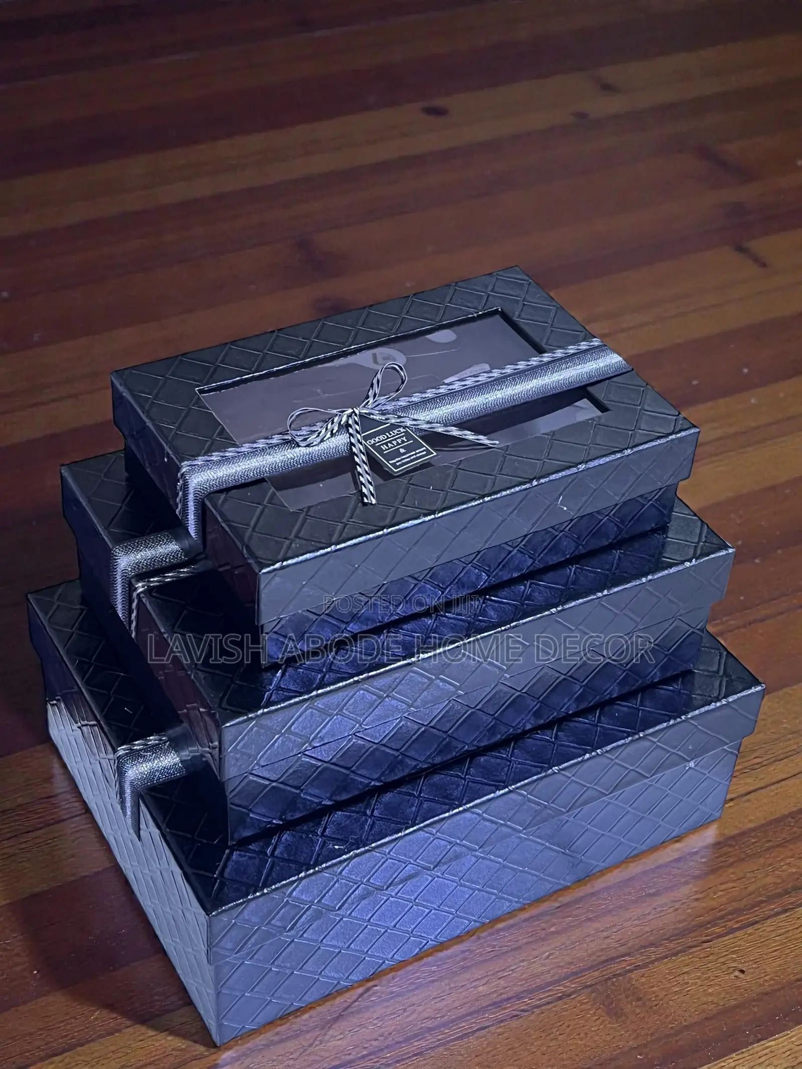 Black 3 Piece Gift Boxes Rectangular With Clear Lid Gift Packaging Box