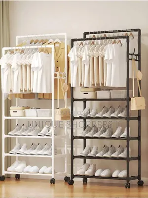 Metallic Cloth Rack With Shoe Rack And Wheels