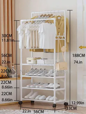 Metallic Cloth Rack With Shoe Rack And Wheels