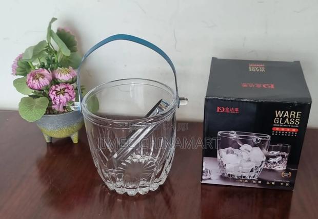 1l Heavy Glass Ice Cube Bucket With Stainless Steel Handle