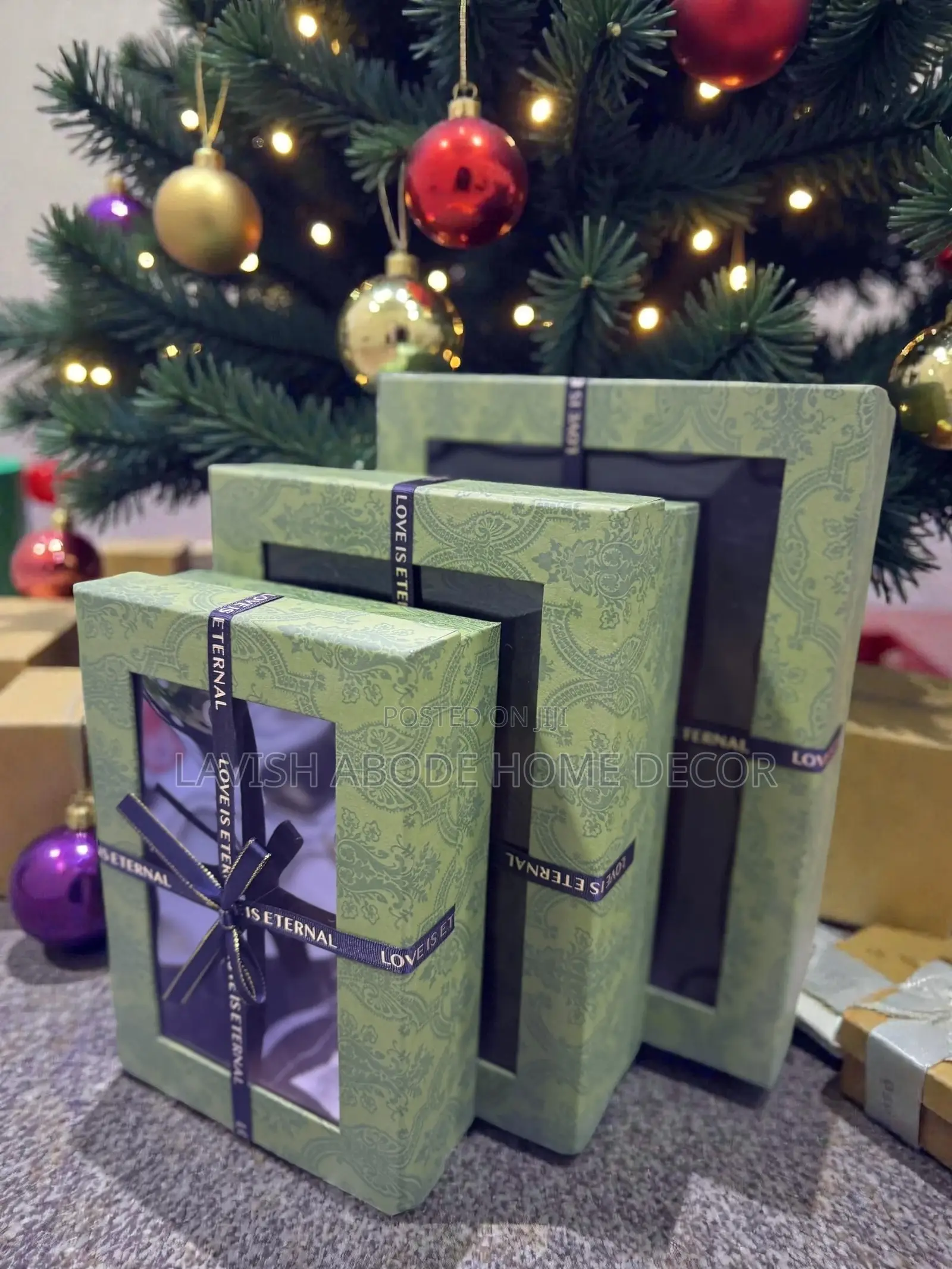 3 Pc Gift Boxes Rectangular With Clear Lid Green Gift Packaging