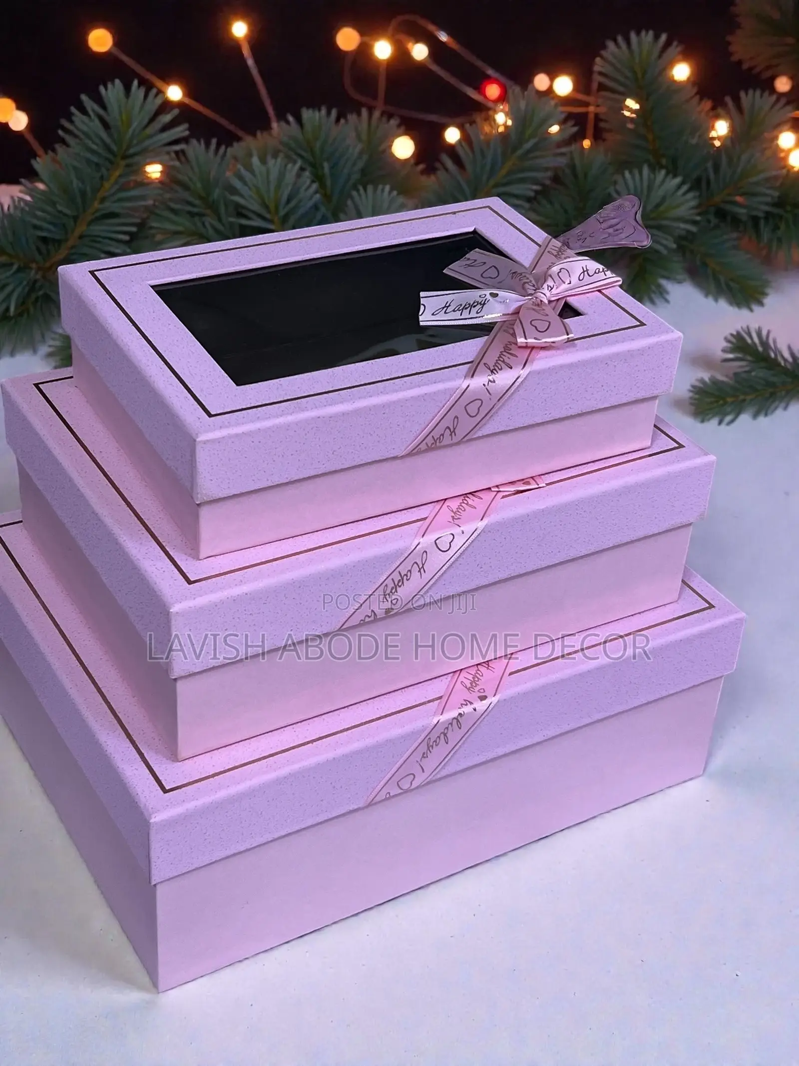 3 Pc Gift Boxes Rectangular With Clear Lid Pink Packaging Box