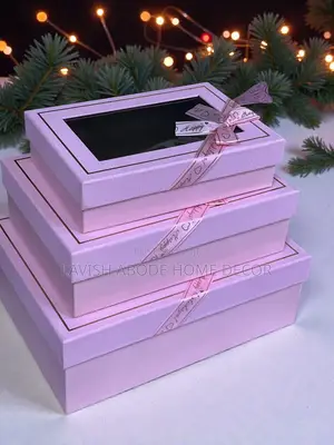 3 Pc Gift Boxes Rectangular With Clear Lid Pink Packaging Box